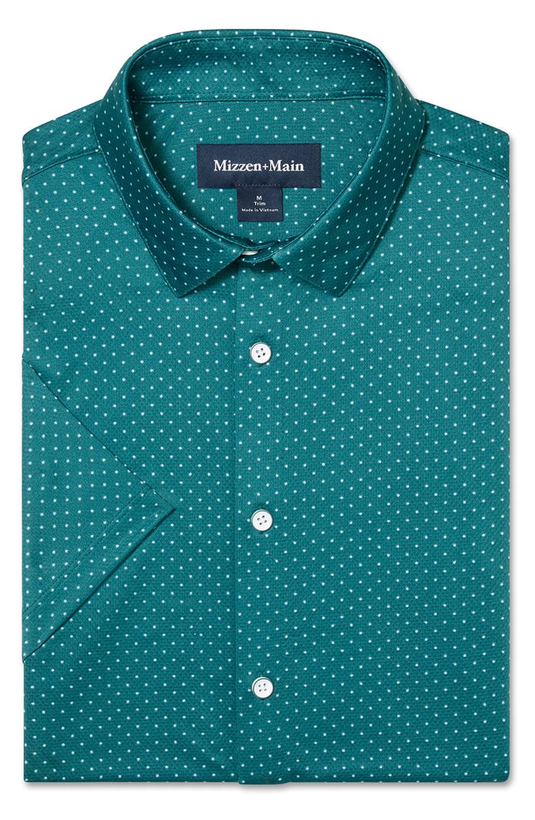 Mizzen+Main Halyard Trim Fit Short Sleeve Performance Button-Up Shirt, Alternate, color, Dark Teal Dot