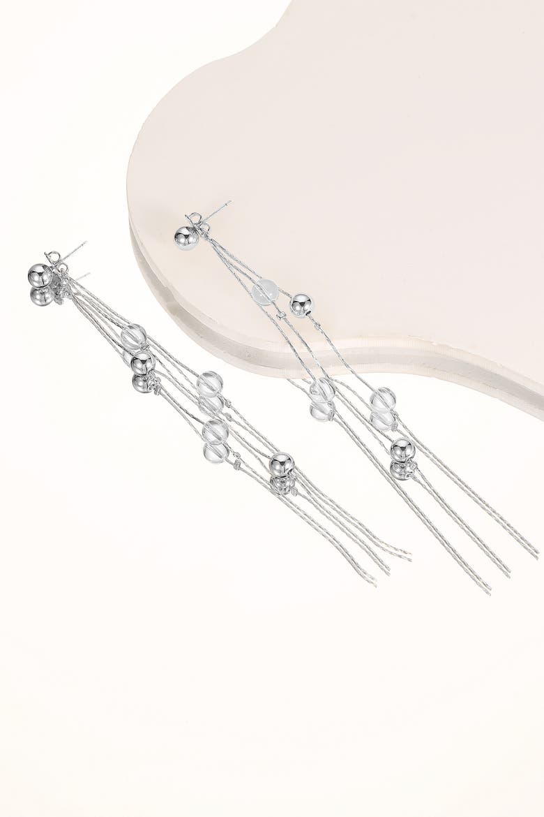 FrostLily Mini Clear Crystal and Bead Drop Earrings, Alternate, color, Silver