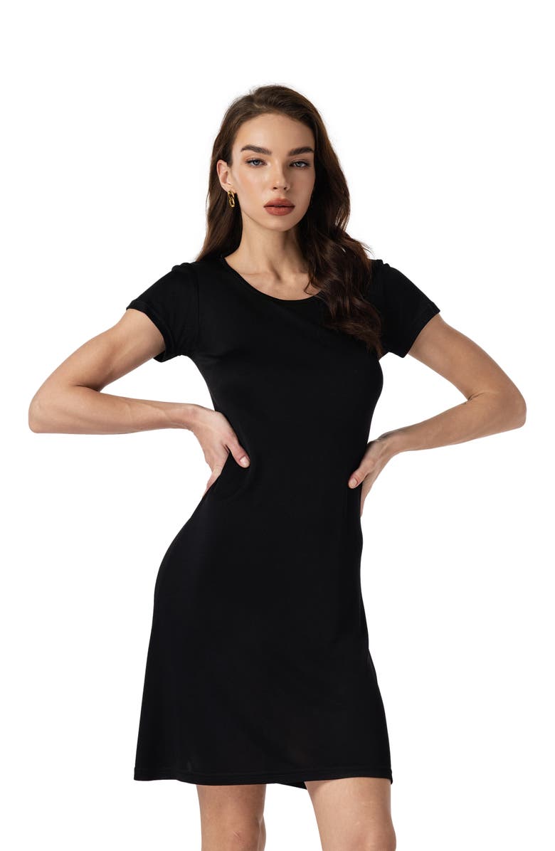 SILKSILKY Silk Knitted Short Sleeve Round Neck Short Nightgown, Alternate, color, 