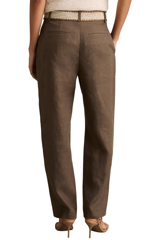 Reiss Beau Tapered Leg Linen Pants In Brown
