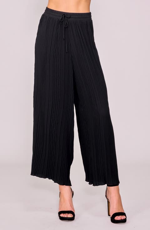 Crinkle Pleat Wide Leg Drawstring Pants