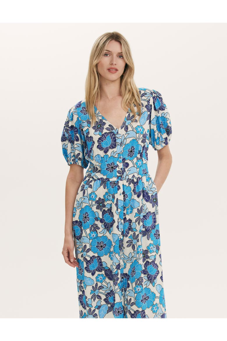 Addison Floral Linen Blend Midi Dress, Alternate, color, Blue Flower