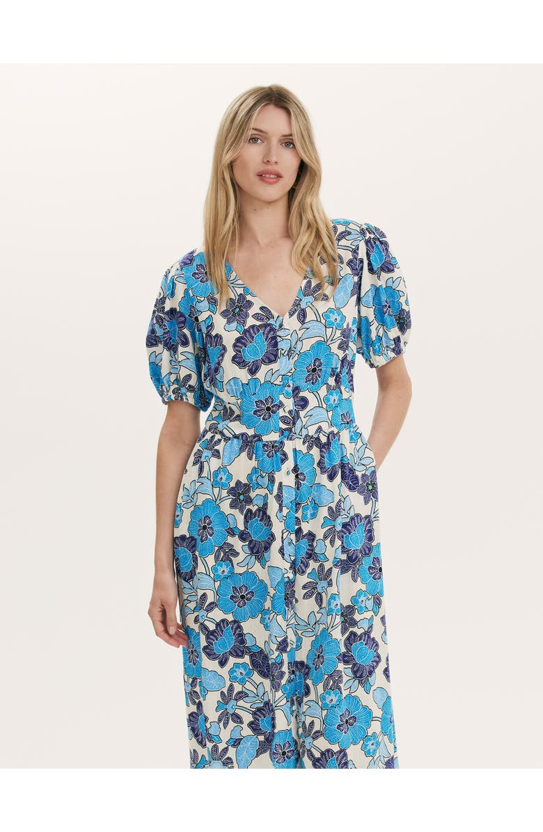 Finery London Addison Floral Linen Blend Midi Dress, Alternate, color, Blue Flower