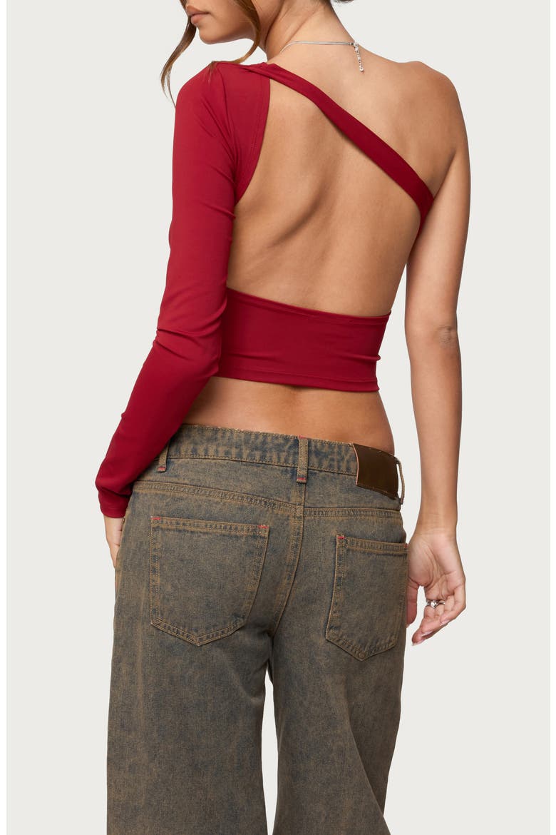 Mila Asymmetric Open Back Crop Top, Alternate, color, RED