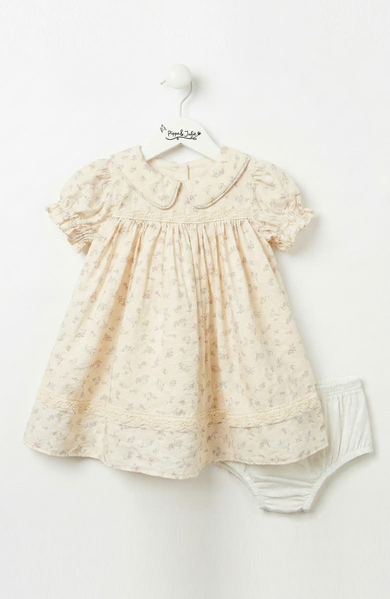 Pippa & Julie Floral Puff Sleeve Dress & Bloomers Set, Alternate, color, Cream