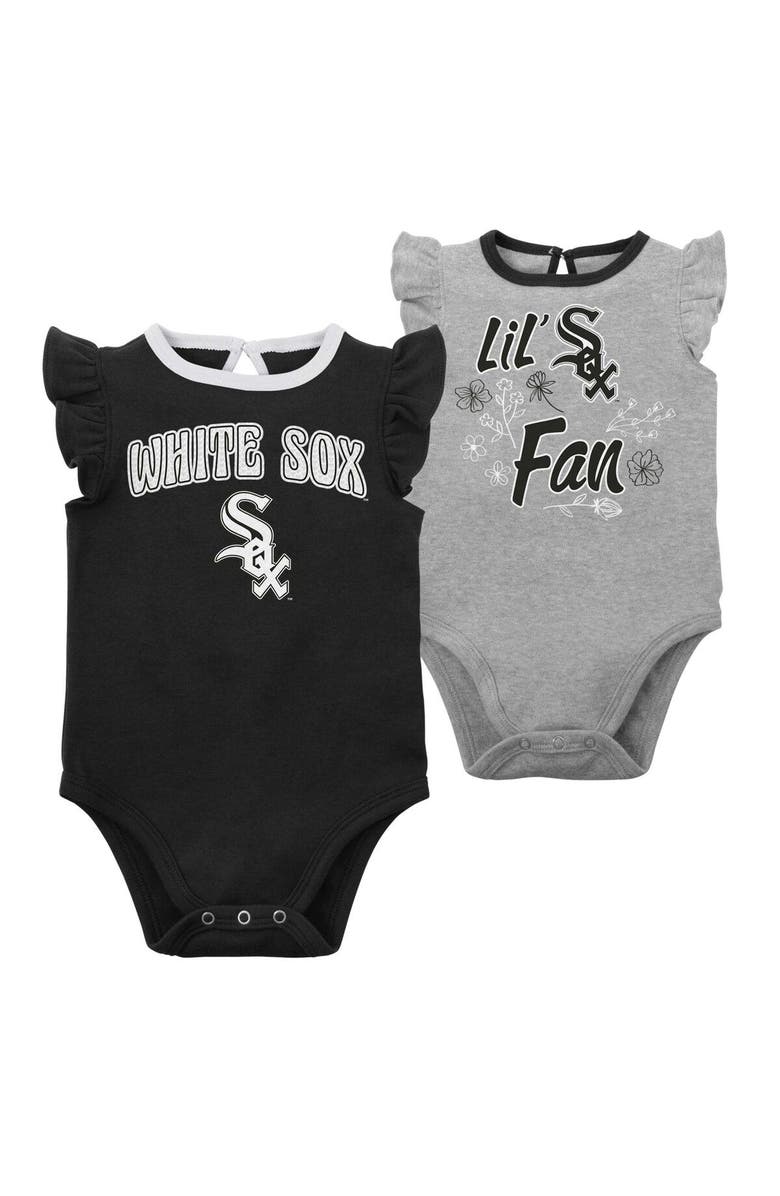Outerstuff Girls Newborn & Infant Black/Heather Gray Chicago White Sox Little Fan Two-Pack Bodysuit Set, Main, color, Black