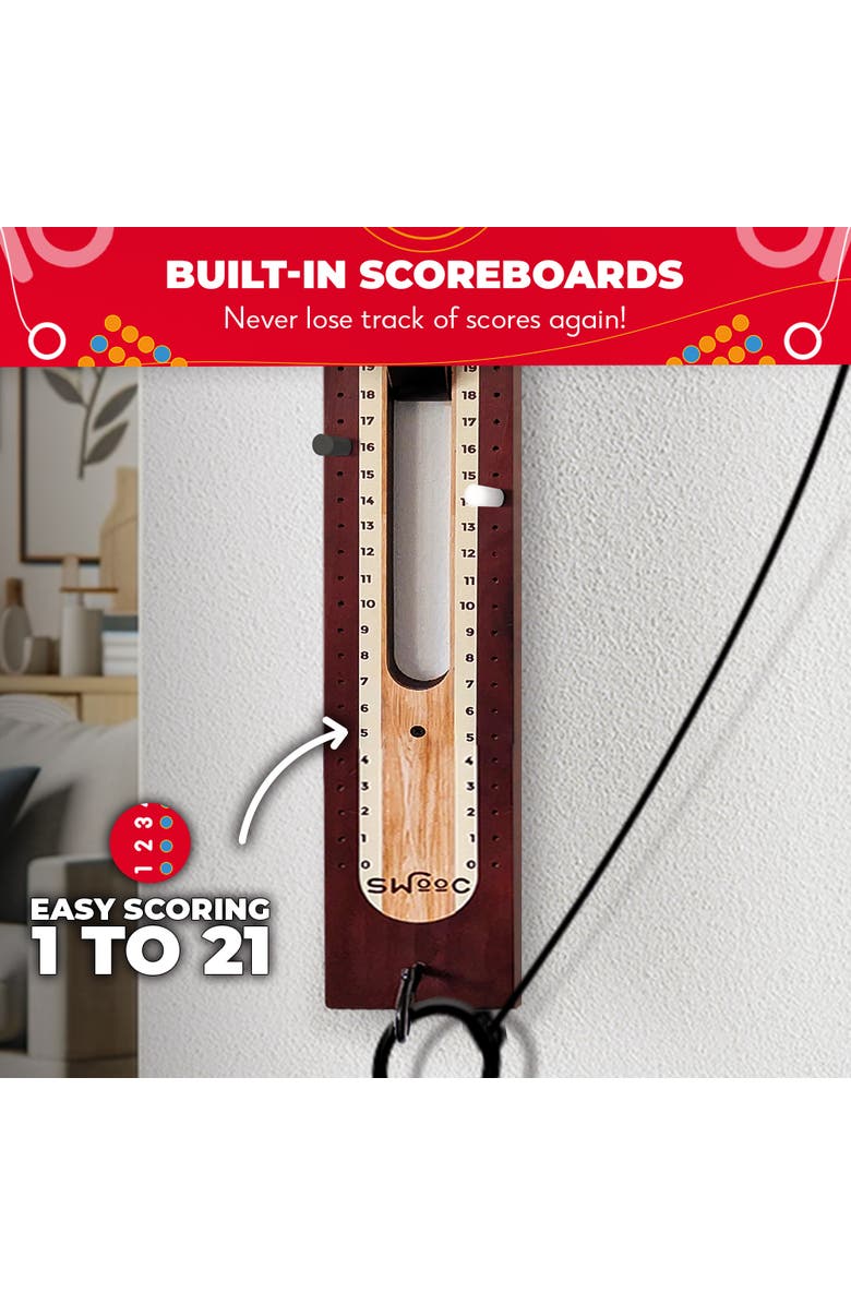 Swooc Games Hook And Ring Game | Wall Mounted Modern Design, Alternate, color, Brown