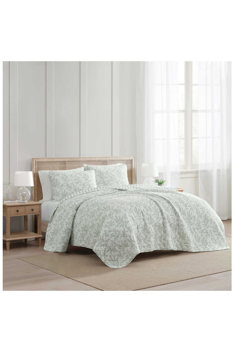 Murray Leaves Quilt Set, Alternate, color, WHTE/ GREY GREEN