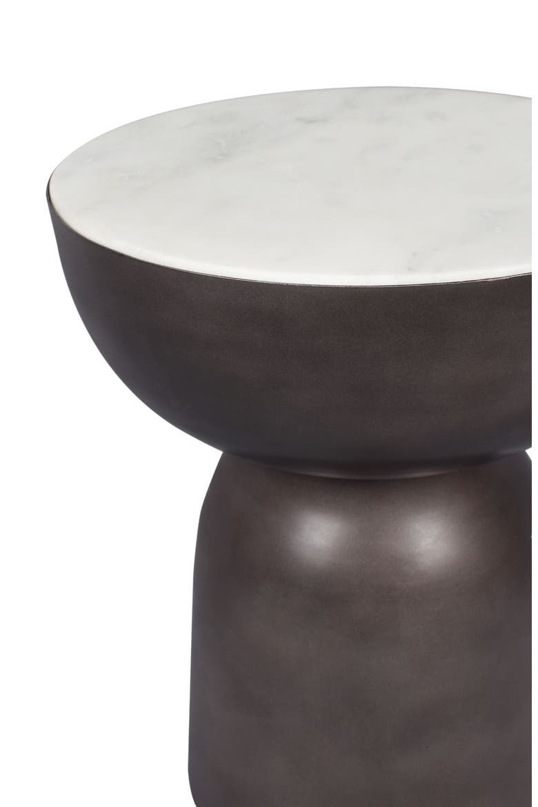 Atarah Modern Round Marble Top Accent Table, Iron Hourglass Base, Unique Veined End Side Table for Living Room, Alternate, color, Black/White