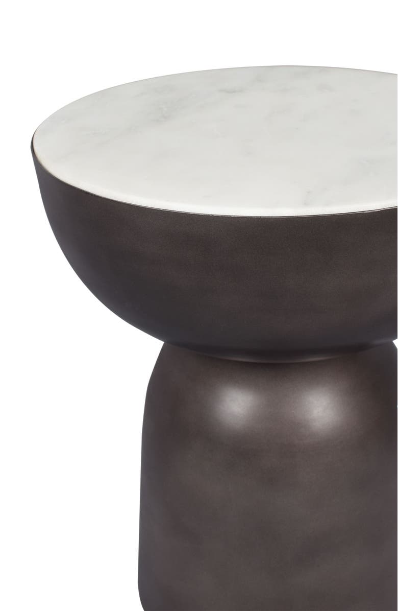 JONATHAN Y Atarah Modern Round Marble Top Accent Table, Iron Hourglass Base, Unique Veined End Side Table for Living Room, Alternate, color, Black/White