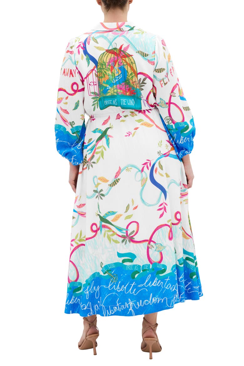 Tahlia Long Sleeve Bird Print Maxi Shirtdress, Alternate, color, FREE SPIRIT