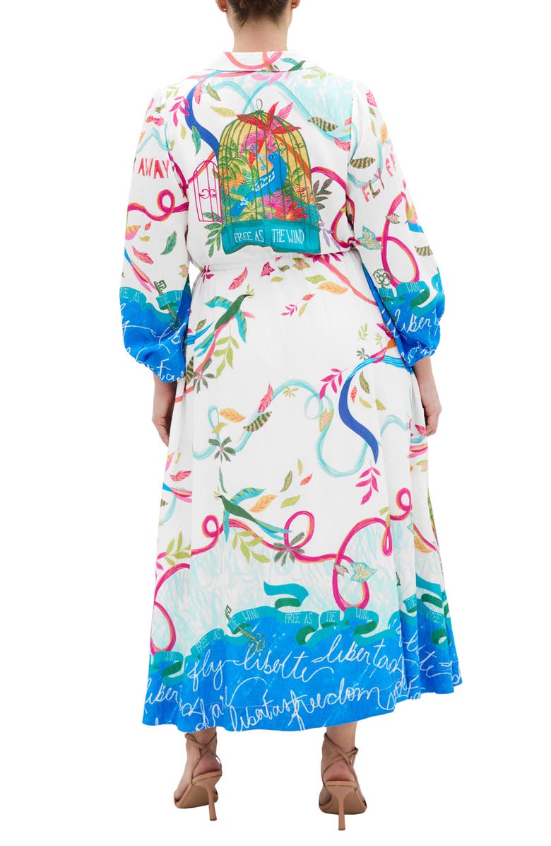 City Chic Tahlia Long Sleeve Bird Print Maxi Shirtdress, Alternate, color, Free Spirit