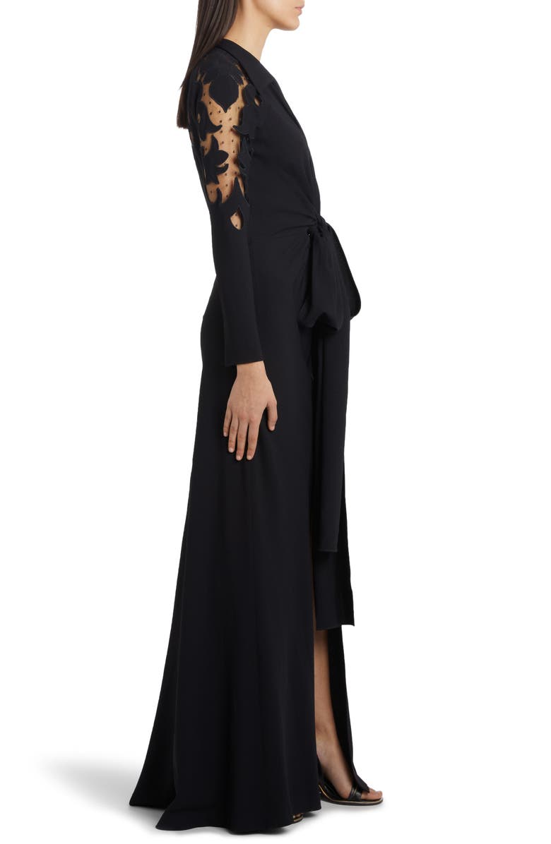 Etro Cutout Long Sleeve Tulle & Crepe Tie Front Gown, Alternate, color,