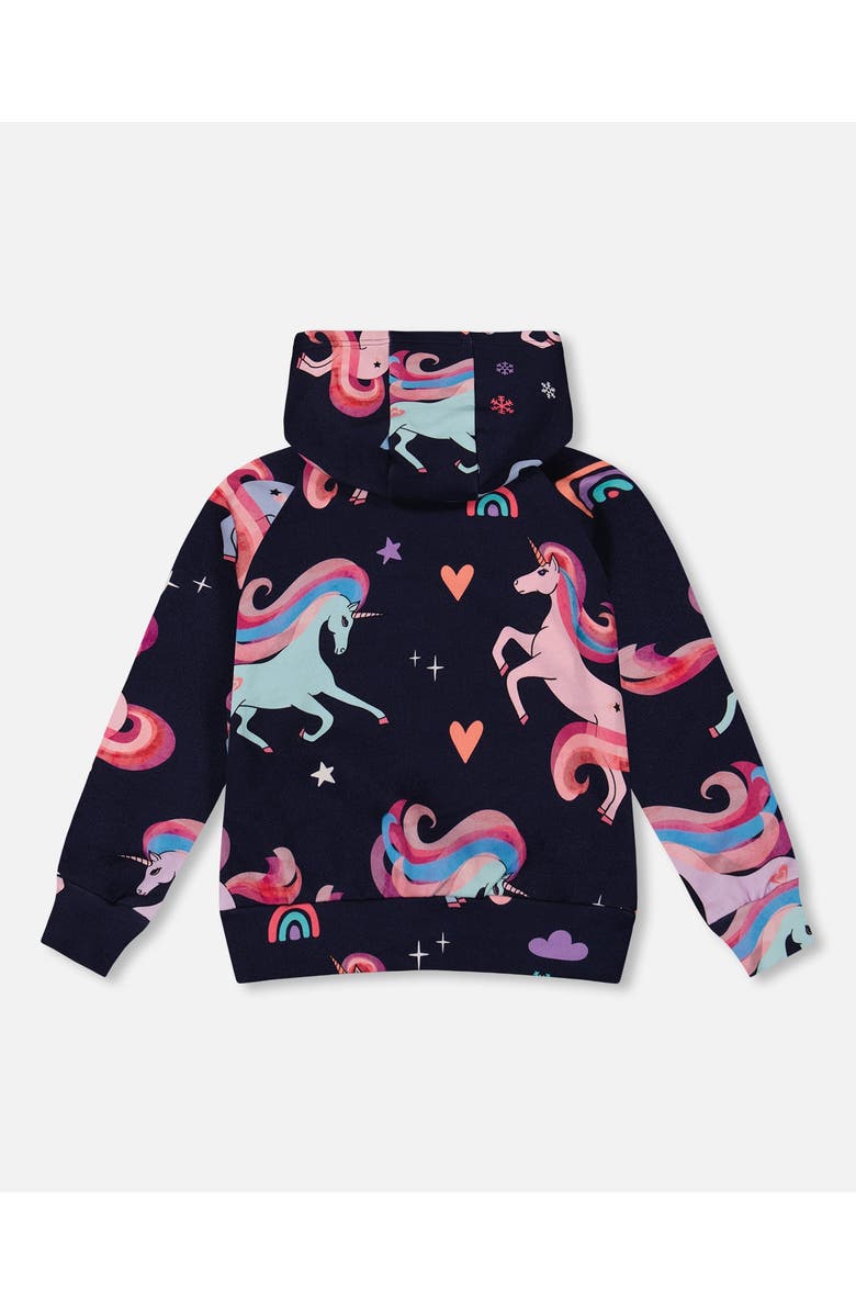 Deux par Deux Pullover Fleece Hoodie Unicorn, Alternate, color, Navy