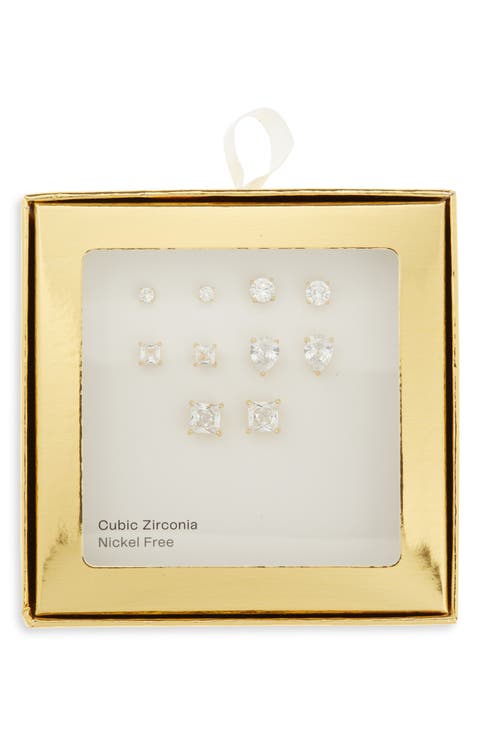 Set of 5 Cubic Zirconia Stud Earrings