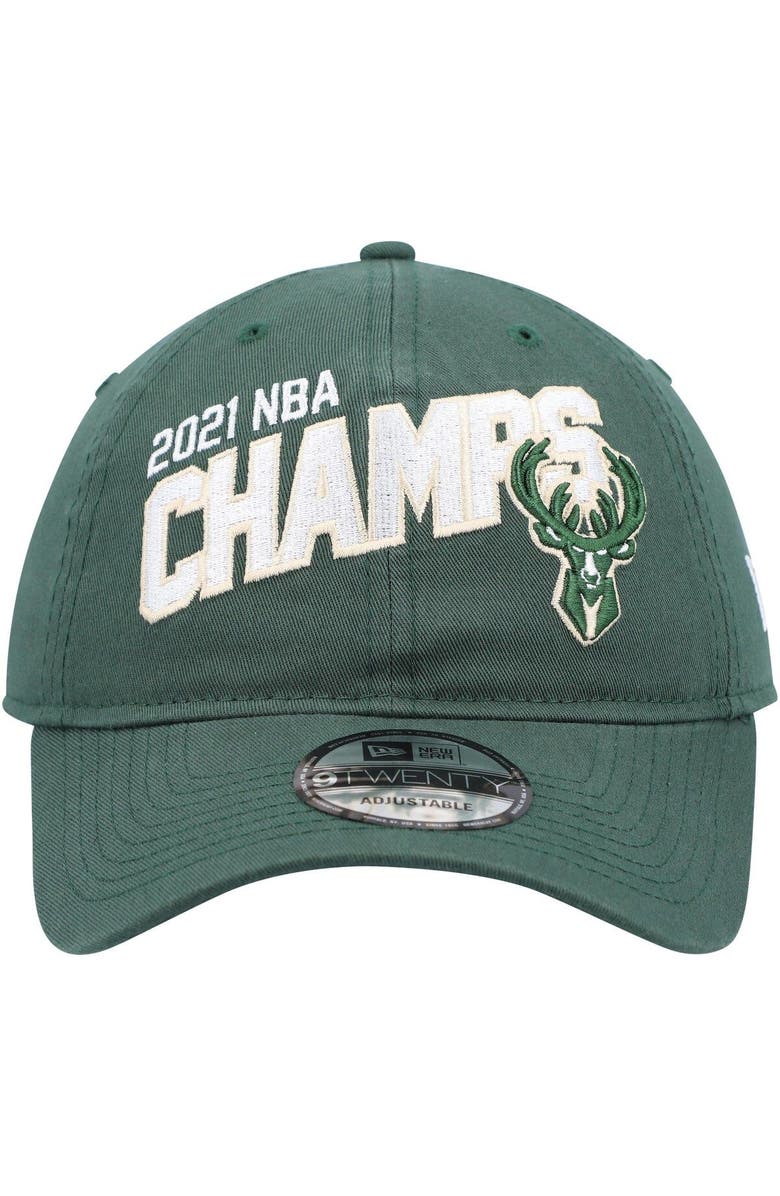 New Era Men's New Era Hunter Green Milwaukee Bucks 2021 NBA Finals Champions Block On The Court 9TWENTY Adjustable Hat, Alternate, color, 