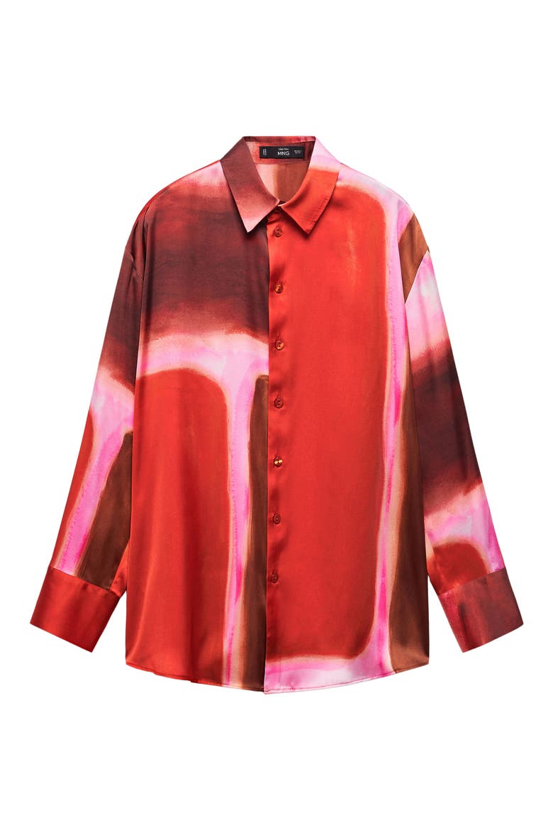 Rothko Print Satin Button-Up Shirt, Alternate, color, RED
