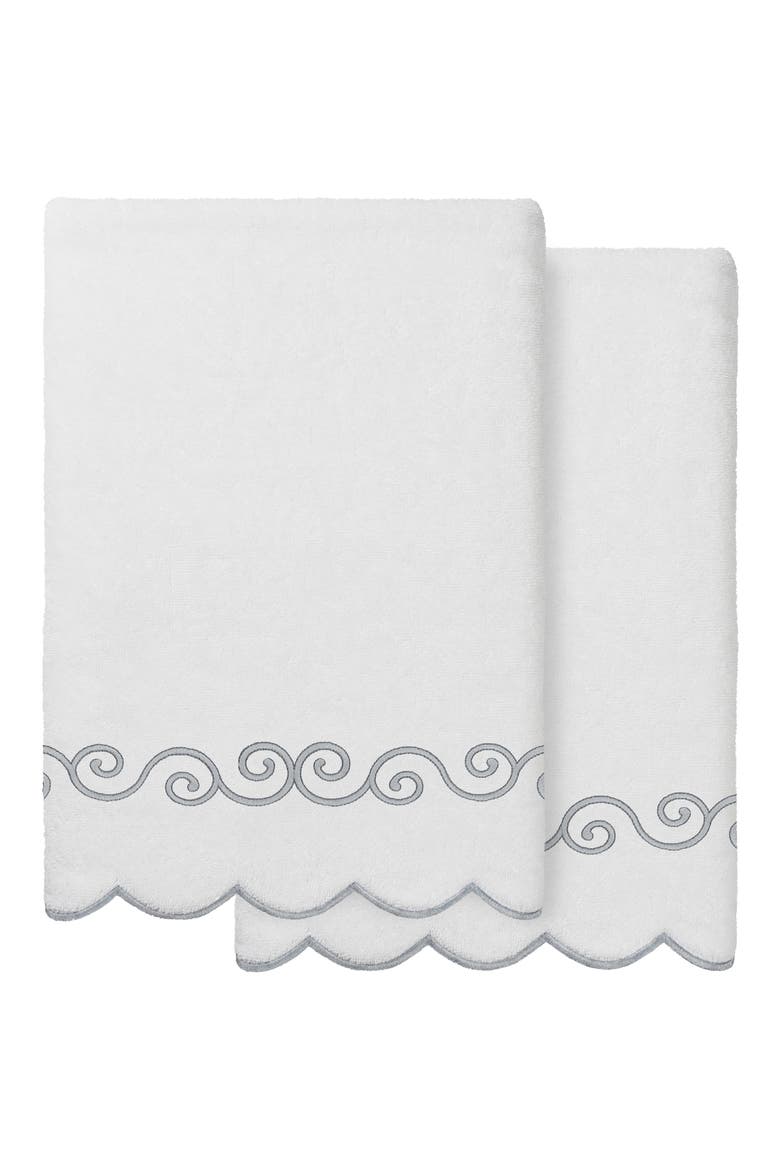 2-Piece Symmetra Embroidered Turkish Cotton Bath Towel Set, Main, color, WHITE/ GRAY