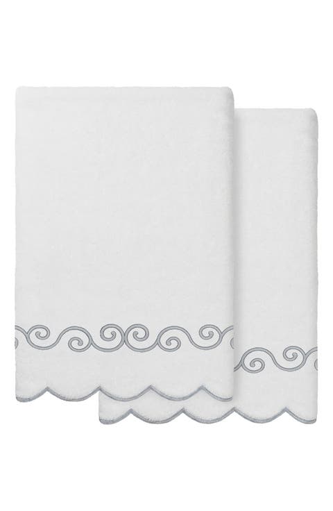 2-Piece Symmetra Embroidered Turkish Cotton Bath Towel Set
