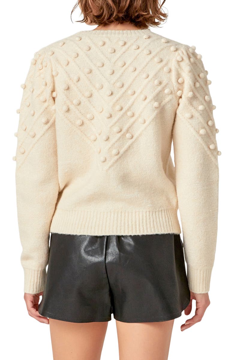 English Factory Pompom Accent Crewneck Sweater, Alternate, color, Ivory