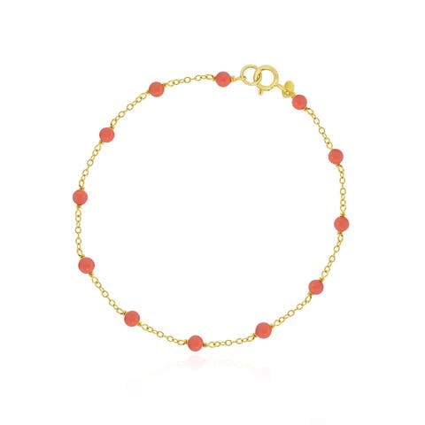 Pink Coral Bead Chain Bracelet