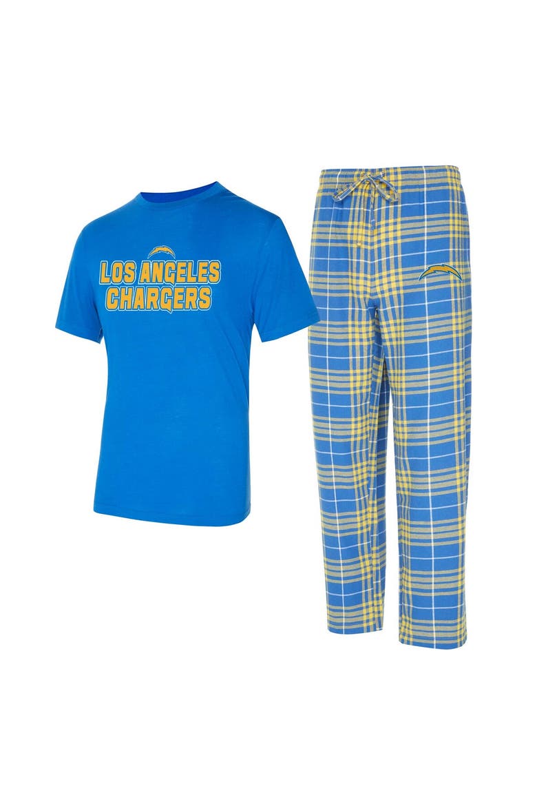 Men's Concepts Sport  Powder Blue/Gold Los Angeles Chargers Vector T-Shirt & Flannel Pants Sleep Set, Main, color, Powder Blue