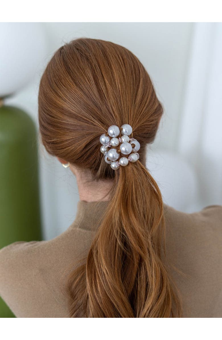 By Lilla At Tiffany's Capsule Beaded Bracelet Hairtie, Alternate, color, Ivory