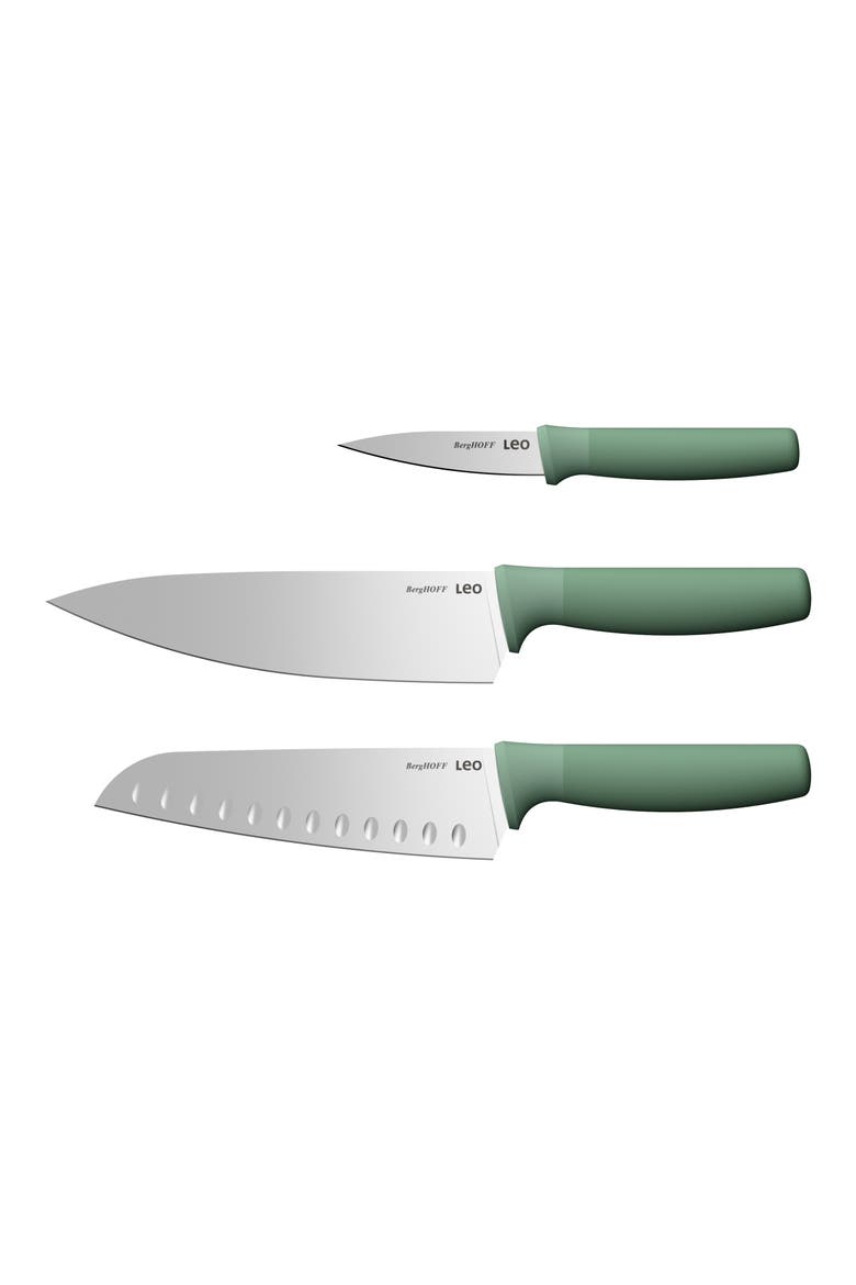 3-Piece Stainless Steel Advanced Knife Set, Main, color, GREEN