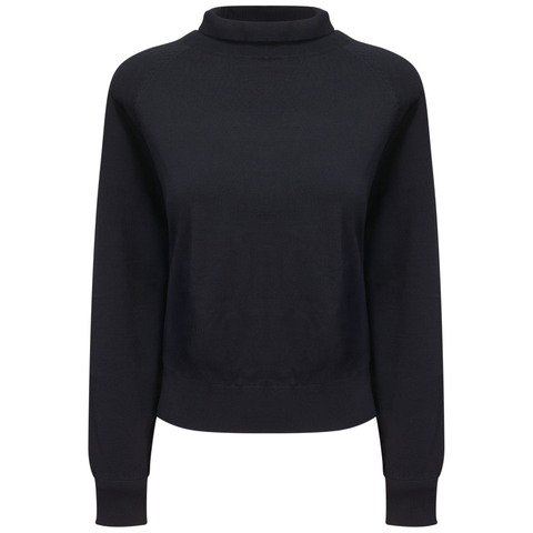 Raglan Mock Neck Viscose Nylon Knit Sweater