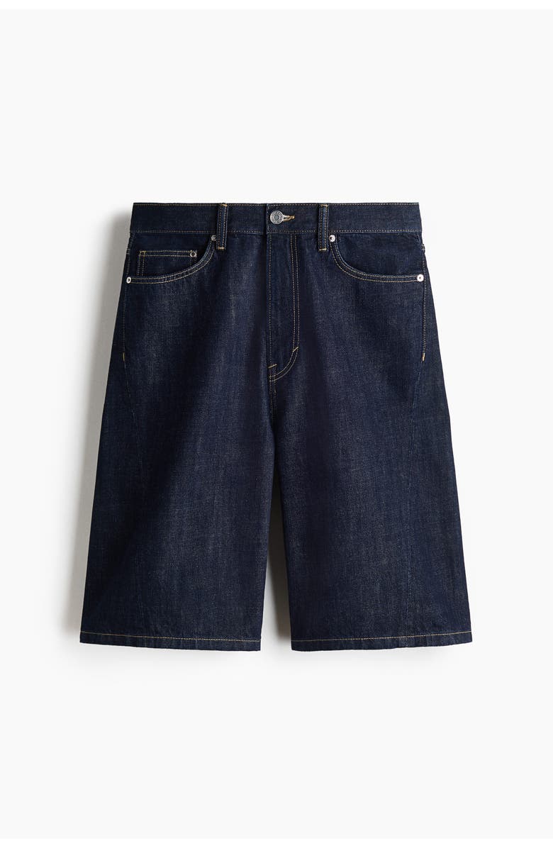 H&M Baggy Twist-detail Denim Shorts, Main, color, Dark Denim Blue