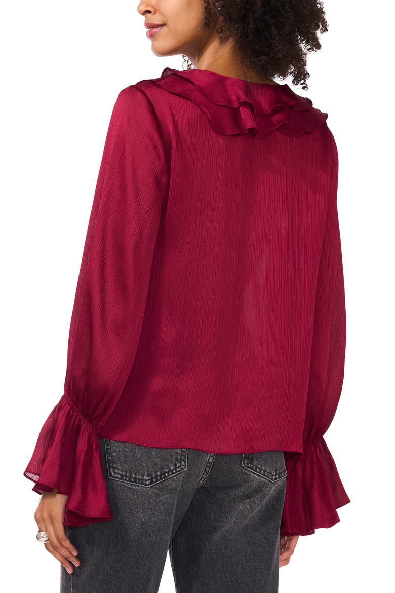 Ruffle Detail Textured Top, Alternate, color, DEEP SANGRIA