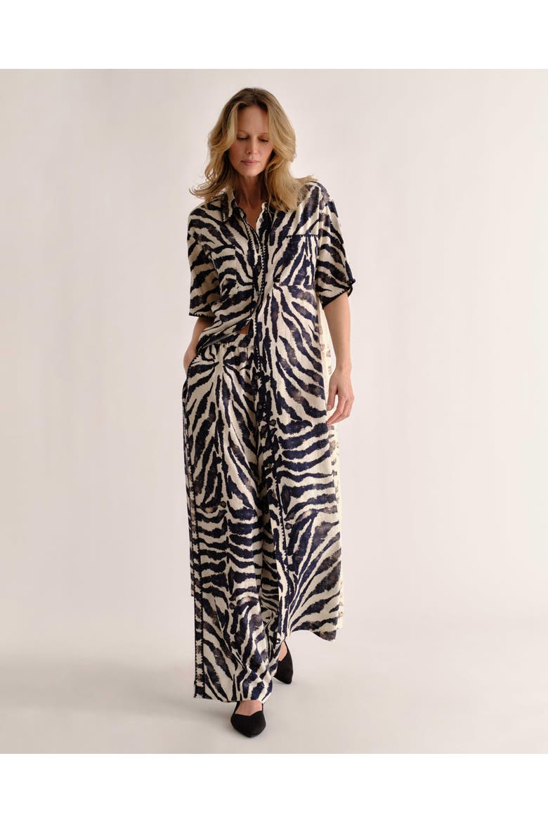 Lucia Midi Linen Shirt Dress, Alternate, color, Painted Zebra