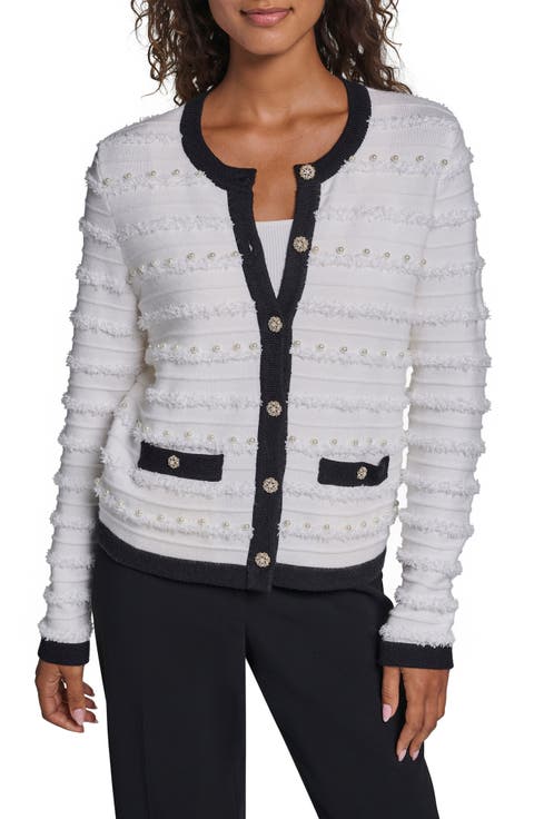 Imitation Pearl Fringe Cardigan