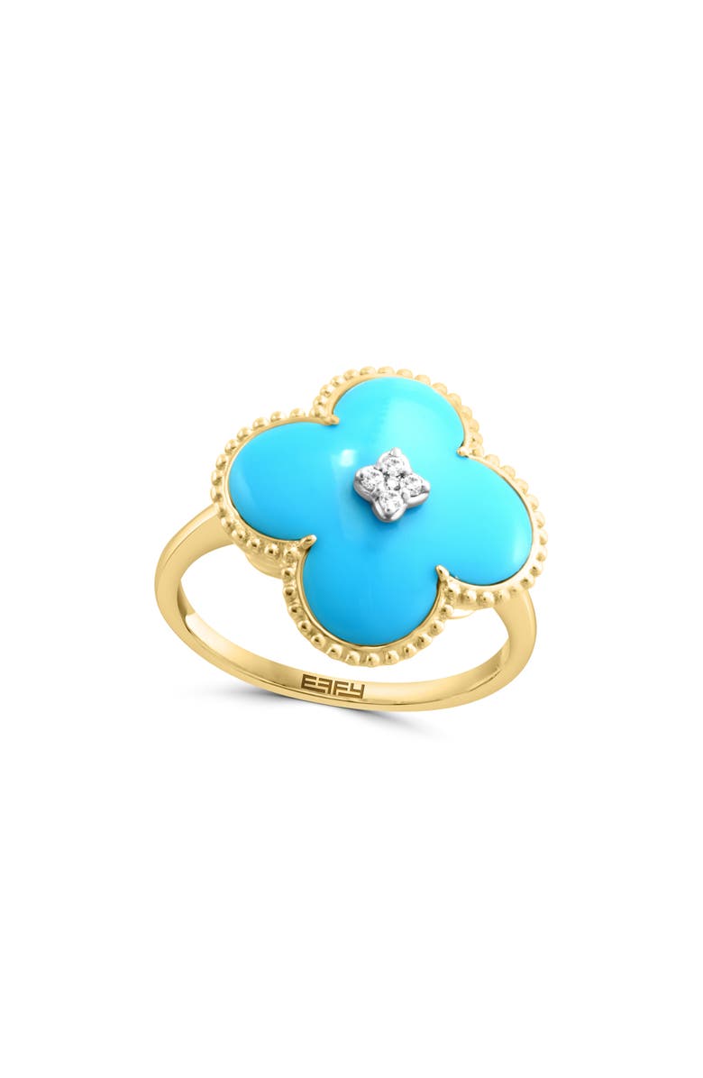 EFFY Turquoise & Diamond Clover Ring - 0.03ct., Main, color, 