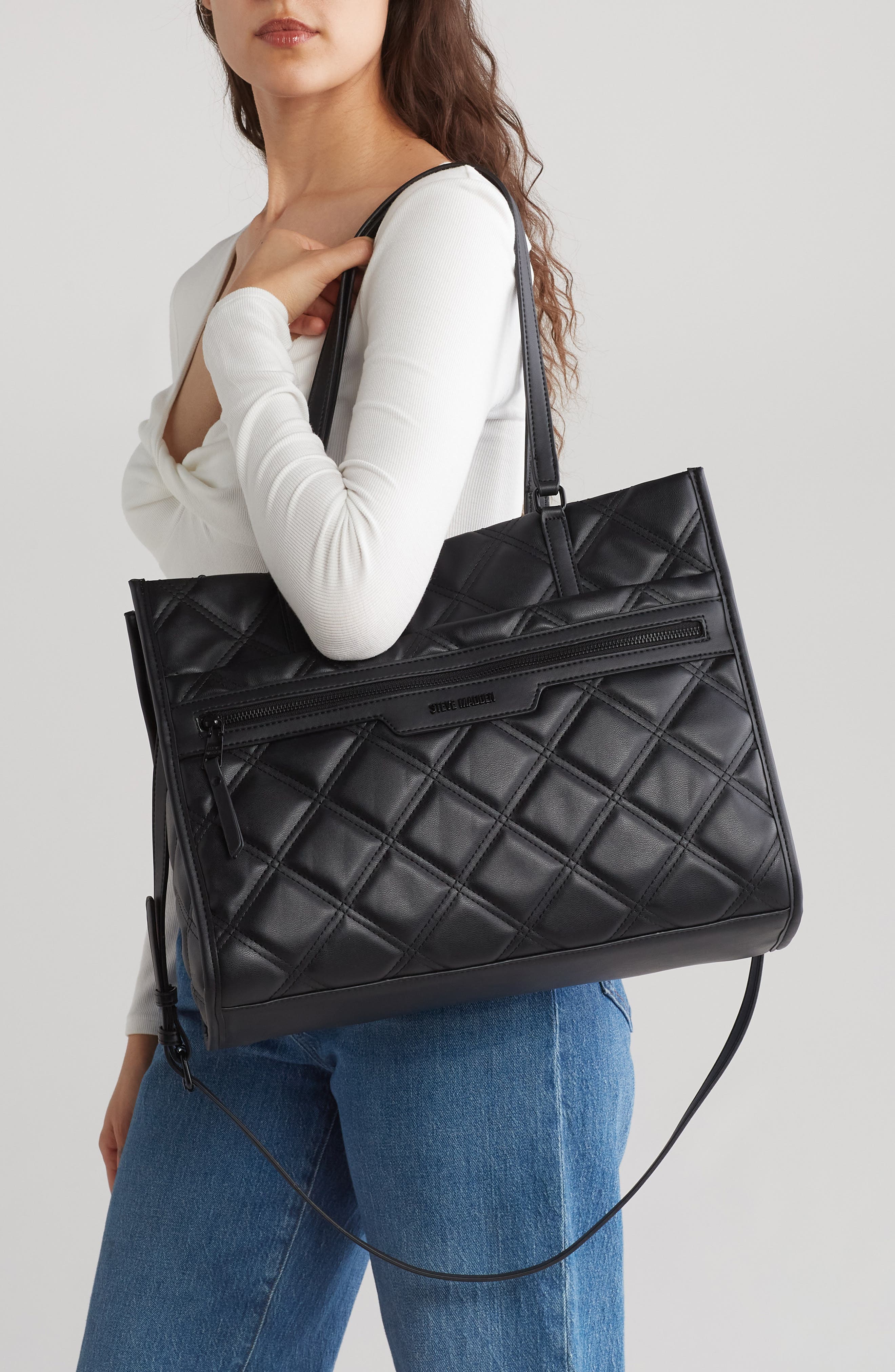 Steve Madden Bbook Boxy Tote Bag & Pouch, Alternate, color, 