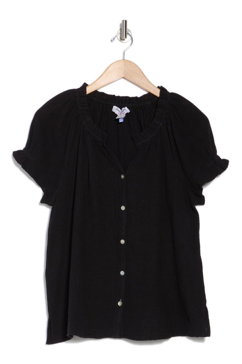 Coral Isle Cotton Button-Up Top, Alternate, color, BLACK