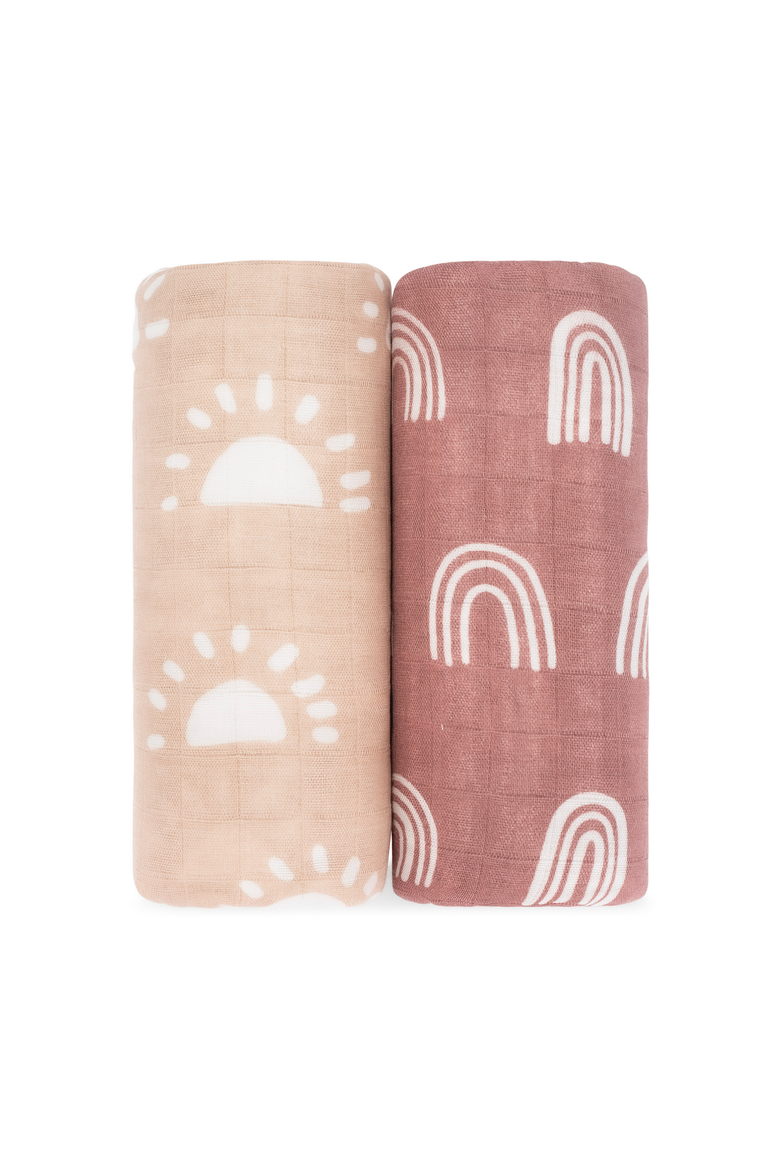 Muslin Swaddle Blanket, 2 Pack, Main, color, Sun & Rainbow