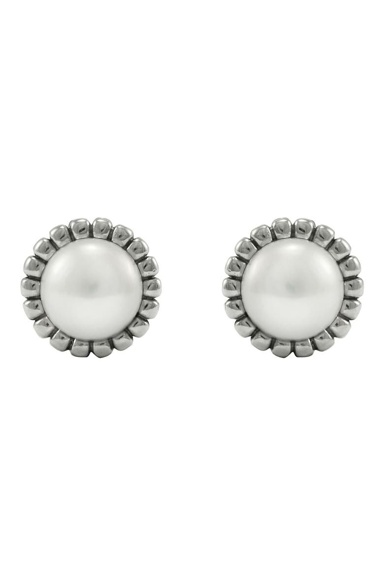 Luna Freshwater Pearl Fluted Earrings, Alternate, color, SILVER/ PEARL