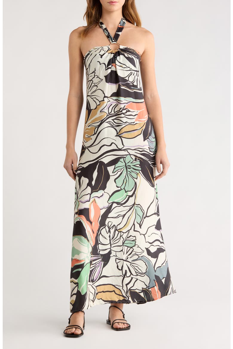 O-Ring Halter Maxi Cover-Up Dress, Main, color, BLUE BOTANICAL