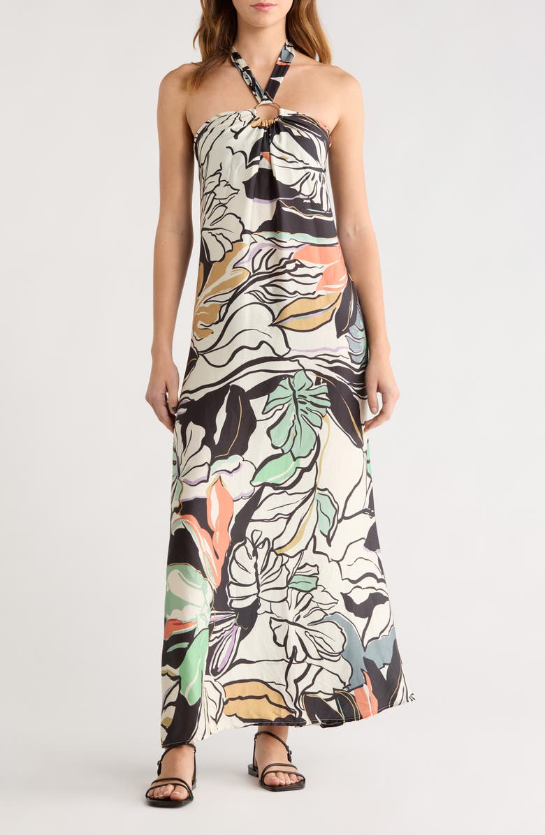 Elan O-Ring Halter Maxi Cover-Up Dress, Main, color, Blue Botanical