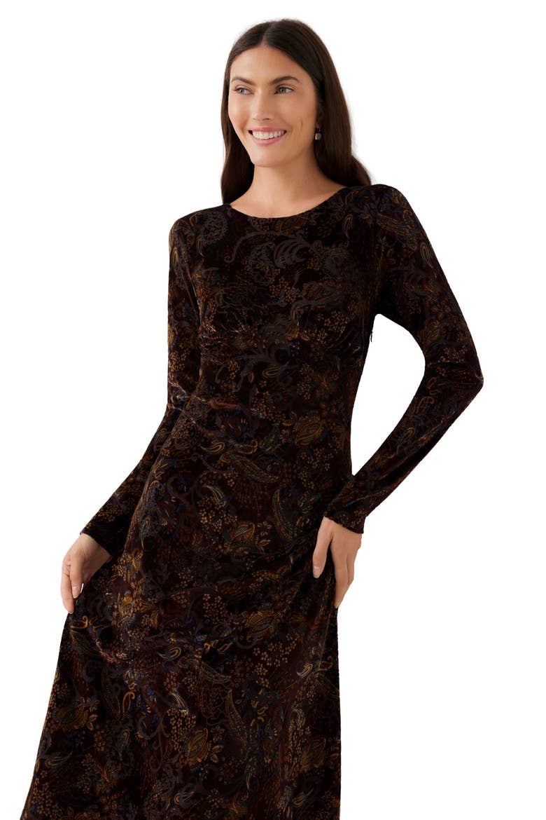 Velvet Burnout Midi Dress, Alternate, color, CHOCOLATE
