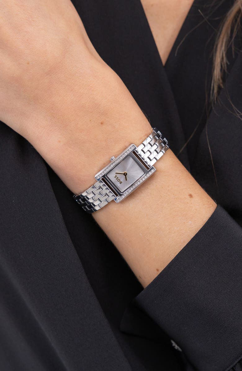 BOSS Lucy Precious Rectangular Watch, 18.5mm, Alternate, color, Silver