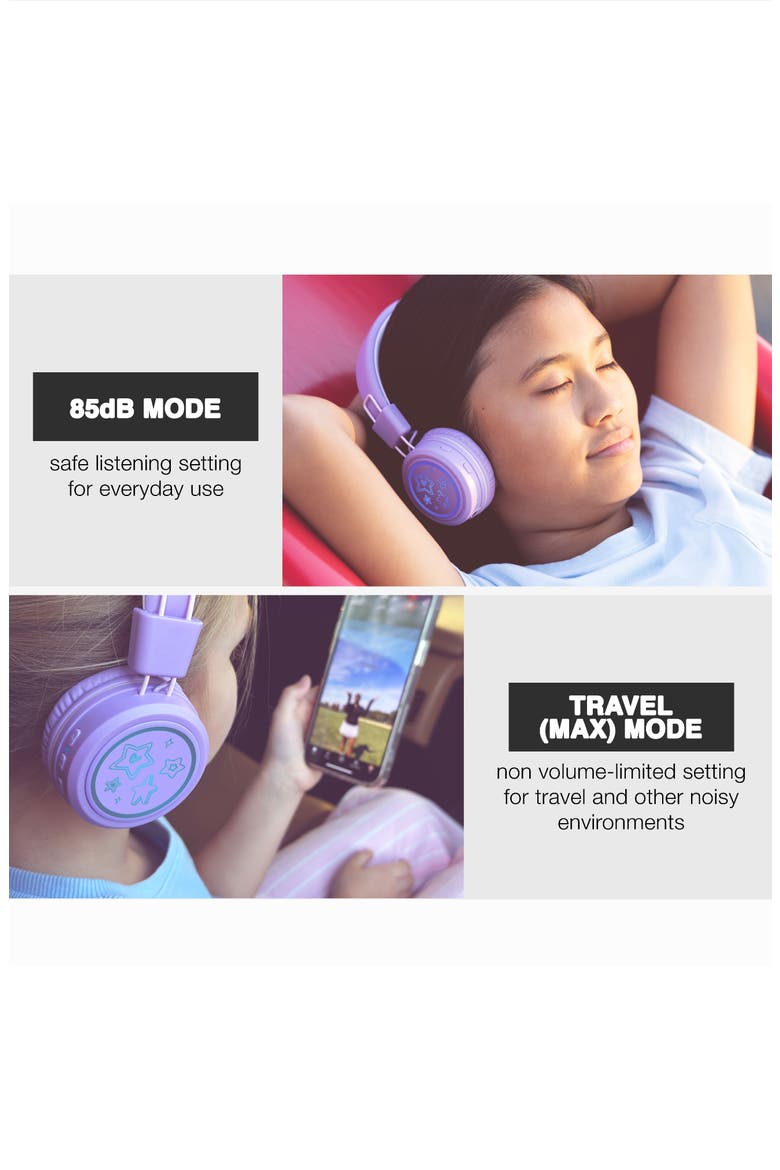 KidJamz KJ55BT (2 Pack) Bluetooth Wireless Headphones for Kids w/ LED Lights, Alternate, color, Black/Lavender