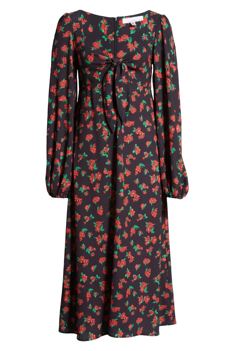 Puff Long Sleeve Tie Front Dress, Alternate, color, ROGUE FLORAL