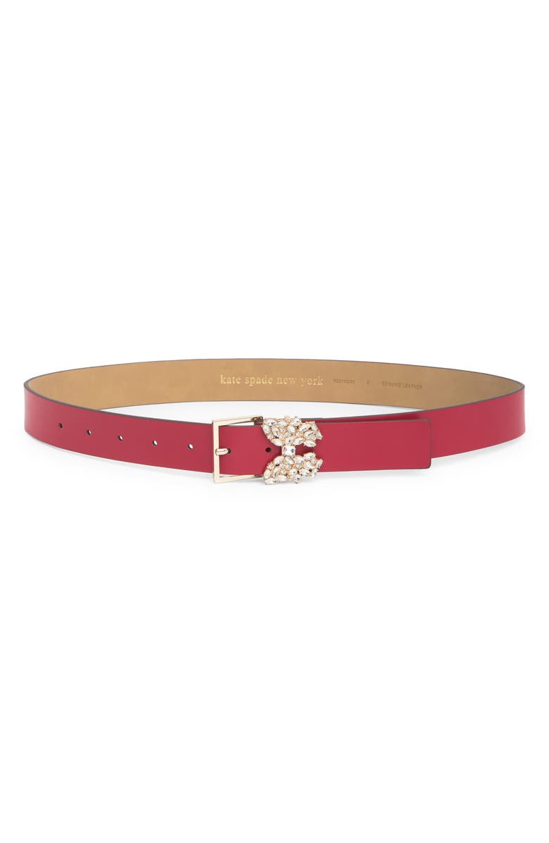 Kate Spade New York 32mm rhinestone flower metal buckle belt, Main, color, Ripe Apple