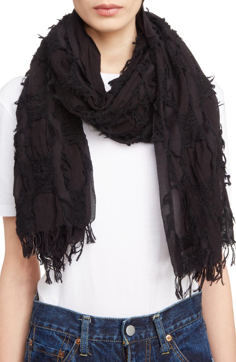 Y's by Yohji Yamamoto Cut Cotton & Wool Scarf, Alternate, color,