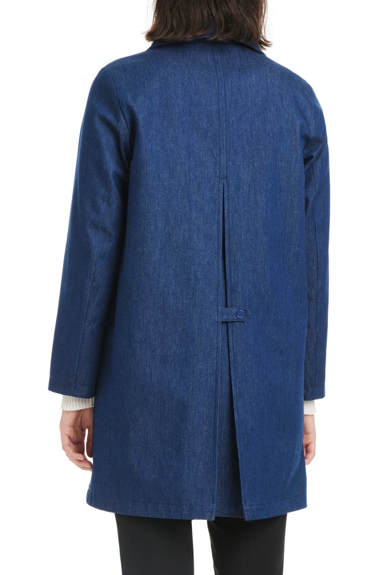 back pleat a-line denim coat, Alternate, color, DARK DENIM