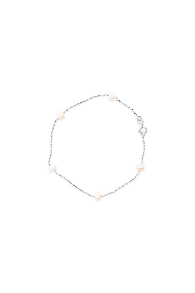 14K White Gold Cultured White Freshwater Pearl Station Bracelet, Alternate, color, White Gold