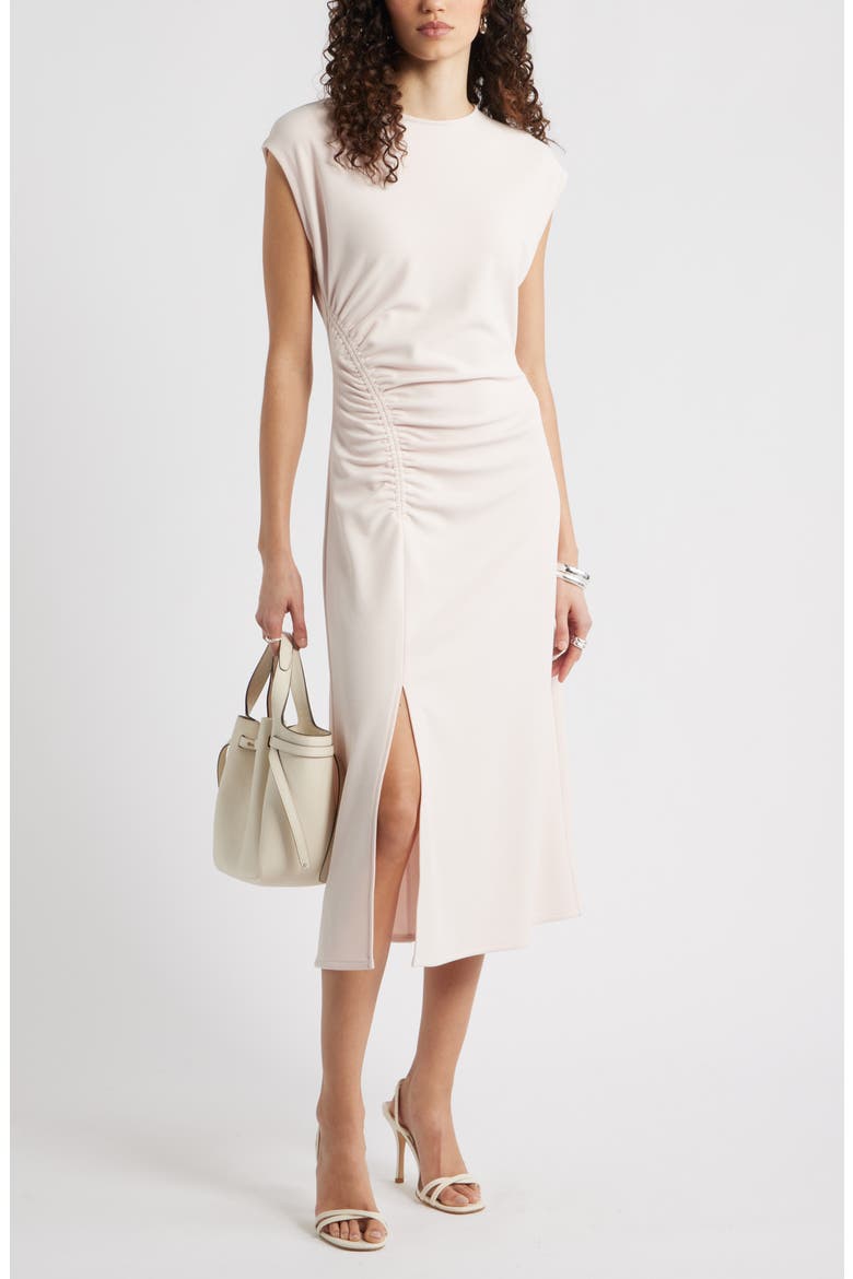 Side Ruched Knit Midi Dress, Main, color, PINK WISP