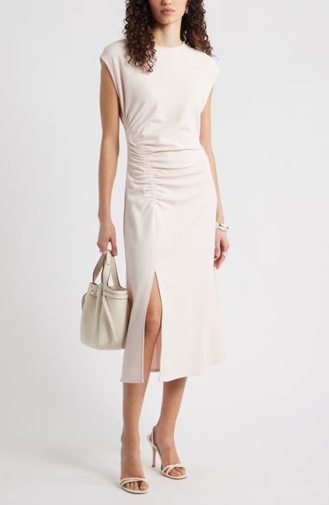 Side Ruched Knit Midi Dress